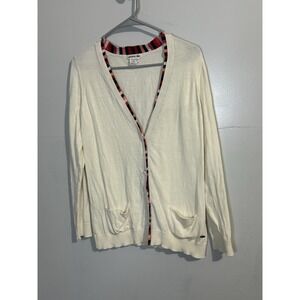 Lacoste Ivory Cotton Cashmere Colorblock Trim Cardigan Sweater Cottage Women 38